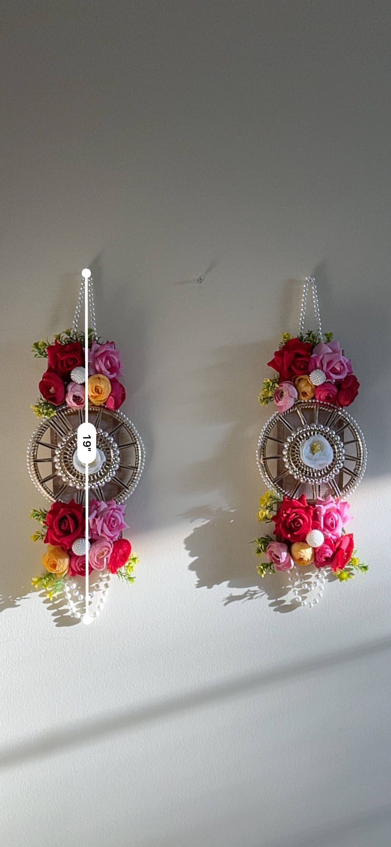Rose & Pearl Floral Wall Hanging with Jute Ring (Pair, 19")
