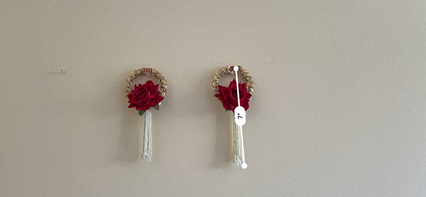 Shubh Labh Mini Rose Wreath Hanging (Pair, 3")
