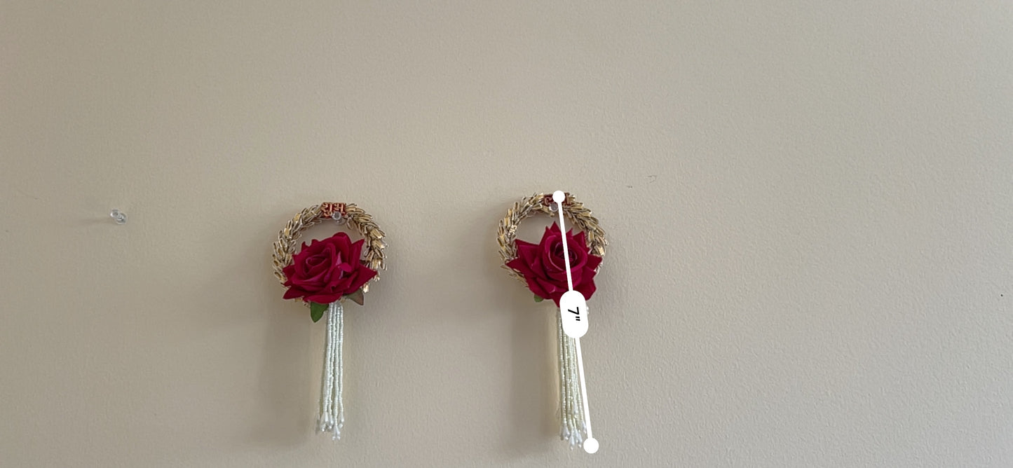 Shubh Labh Mini Rose Wreath Hanging (Pair, 3")