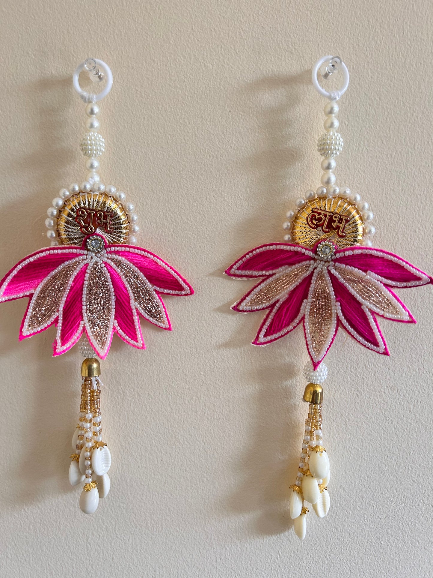 Shubh Labh Embroidered Lotus Hanging (Pair, 10")
