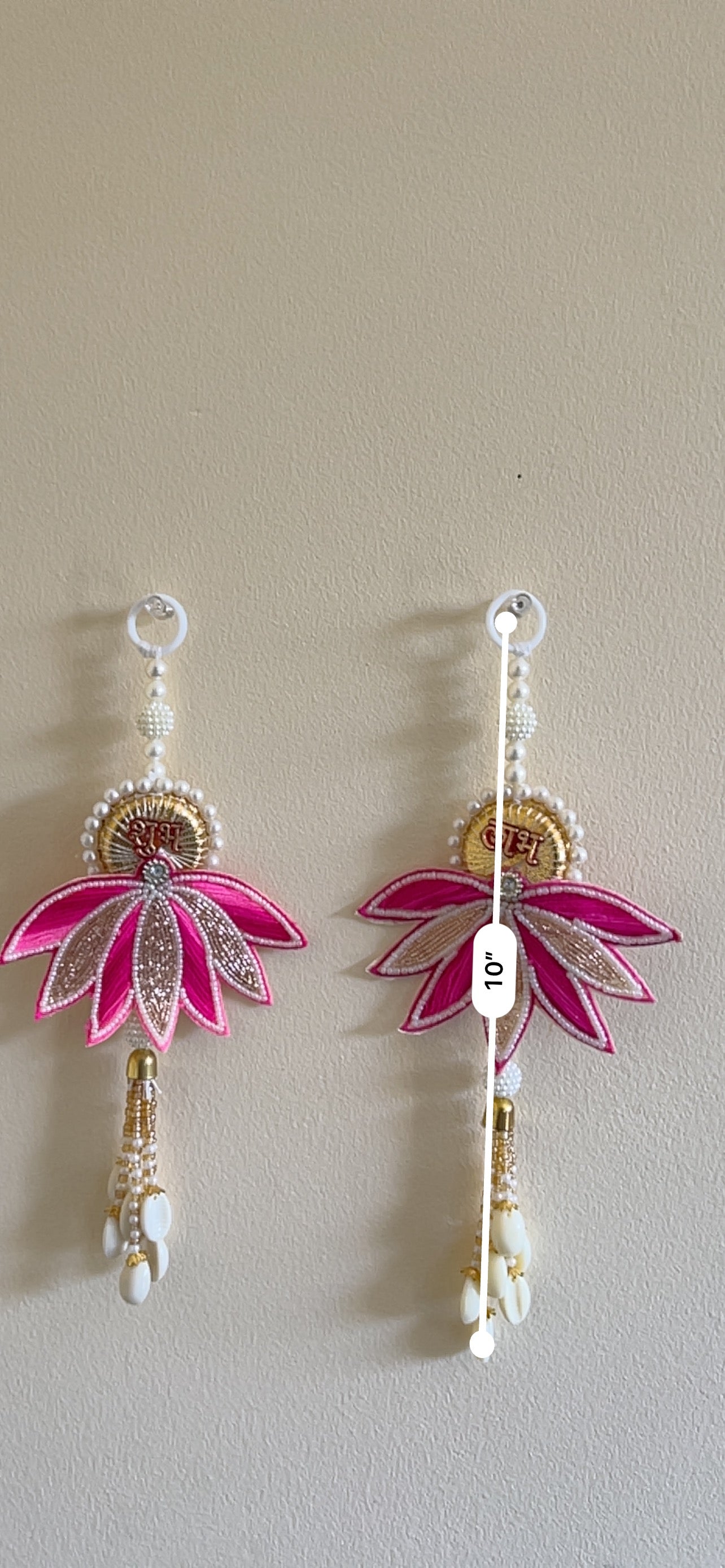Shubh Labh Embroidered Lotus Hanging (Pair, 10")