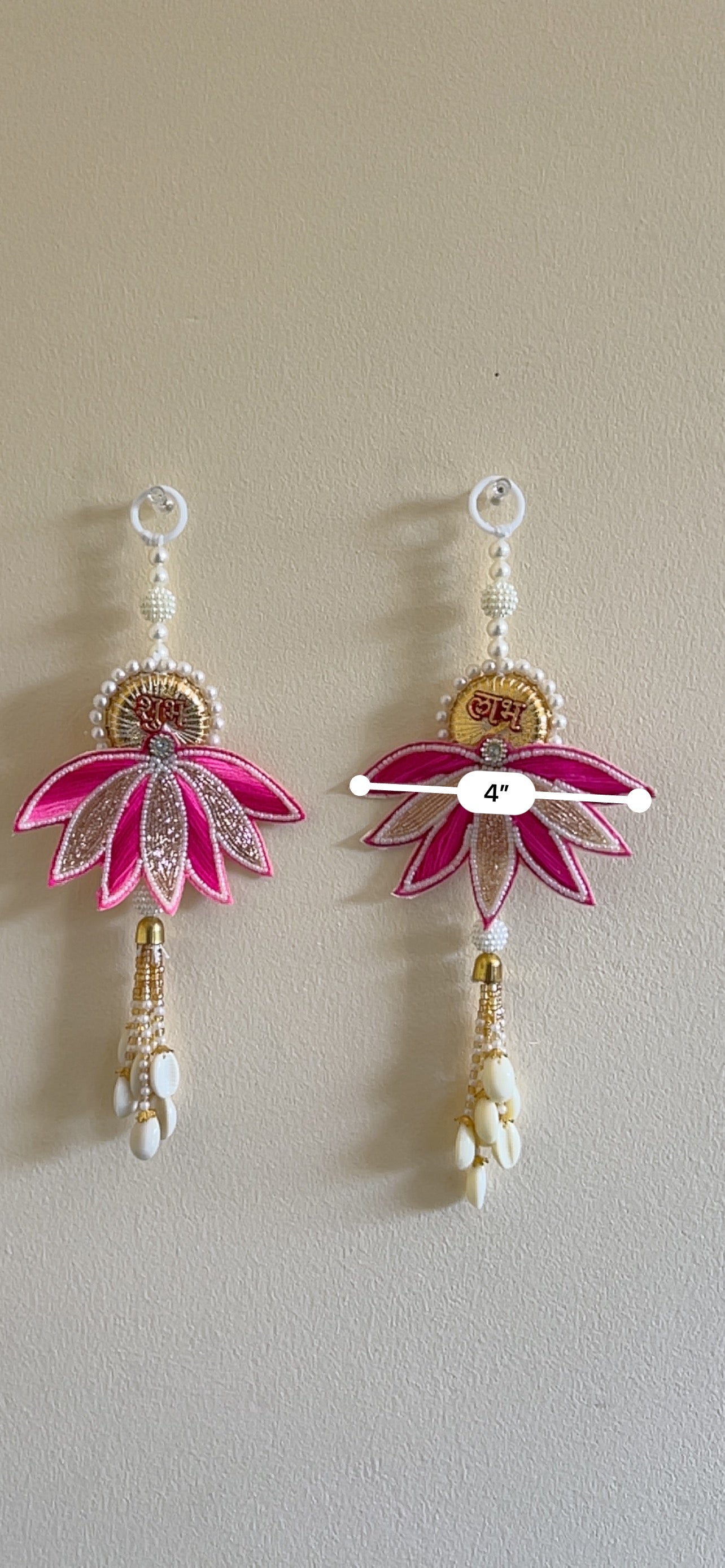 Shubh Labh Embroidered Lotus Hanging (Pair, 10")