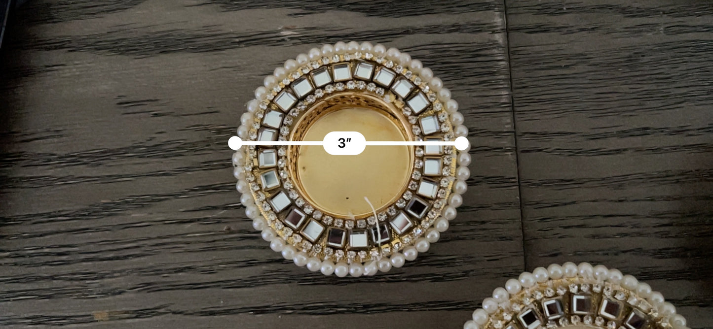 Kundan Mirror & Pearl Tealight Holder