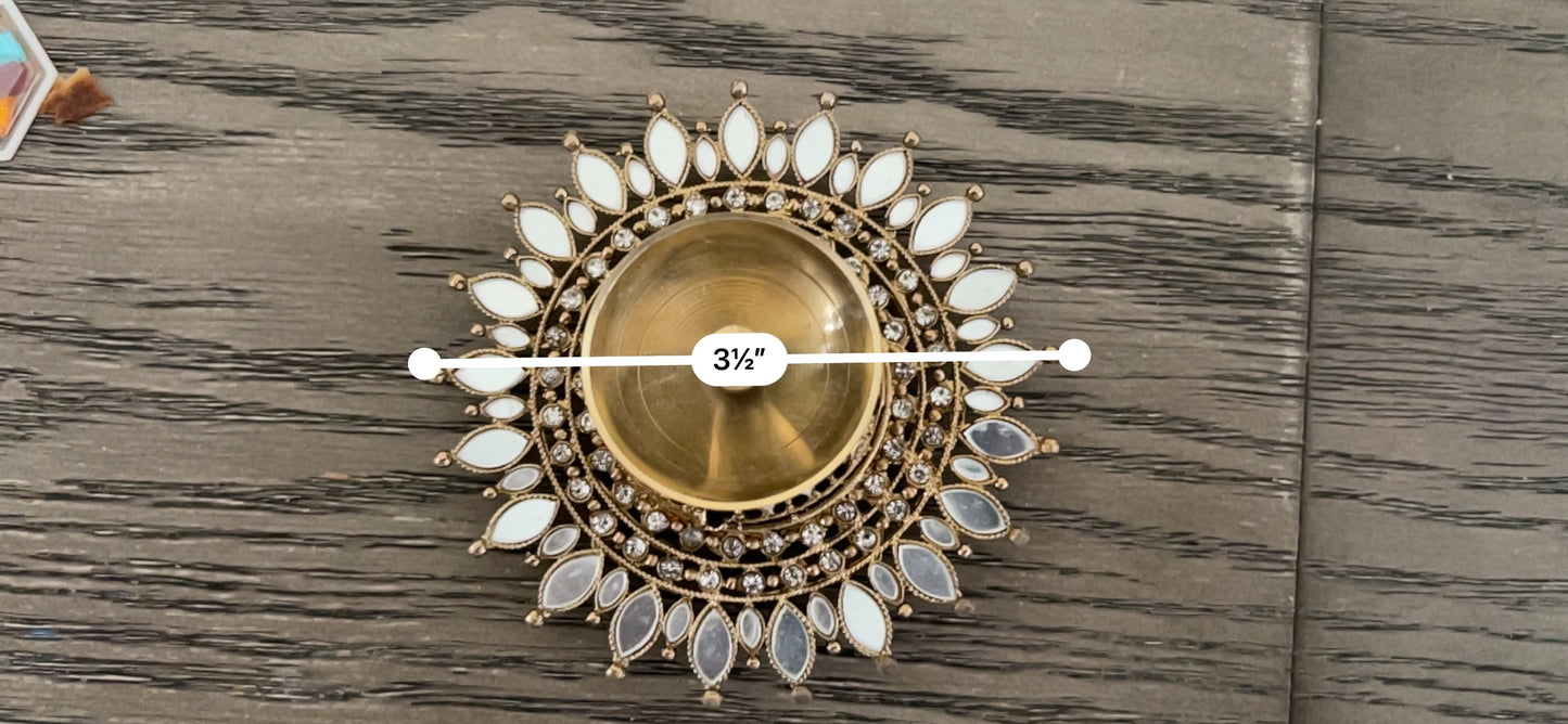 Kundan Mirror Sunburst Diya – Pair