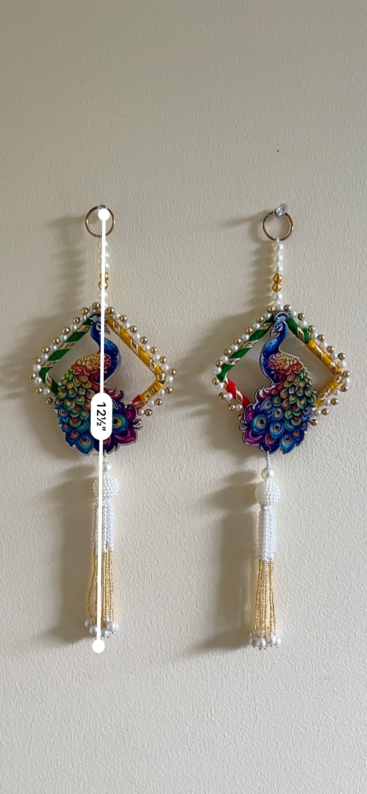 Peacock Diamond Frame Hanging with Pearl Tassel – Pair