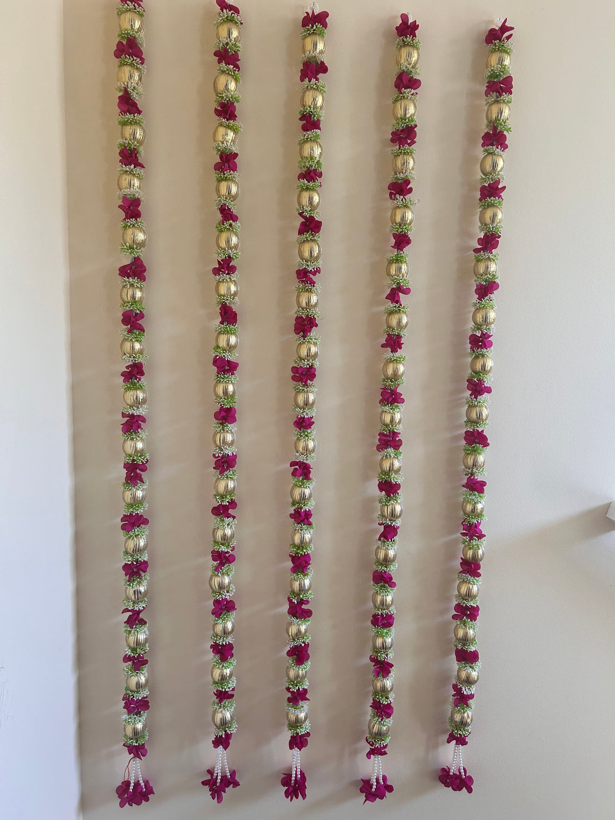 Golden Big Bead Floral Hanging Garland – Pack of 10