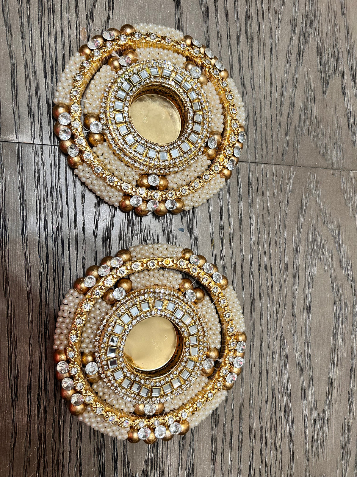 Kundan Pearl & Mirror Tealight Holder – Set of 2