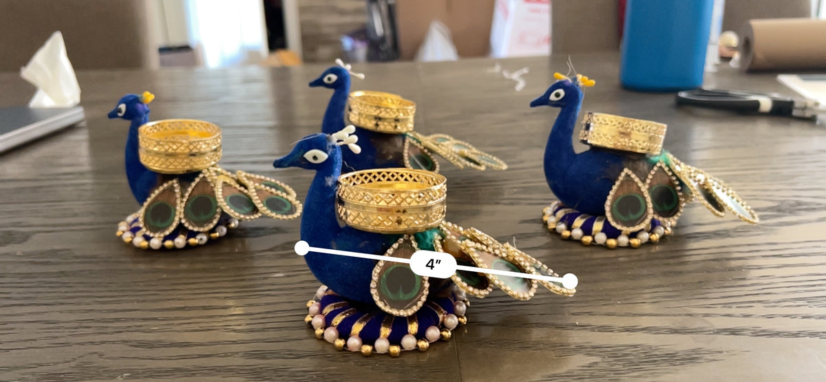 Velvet Peacock Tealight Holder with Feather Tail