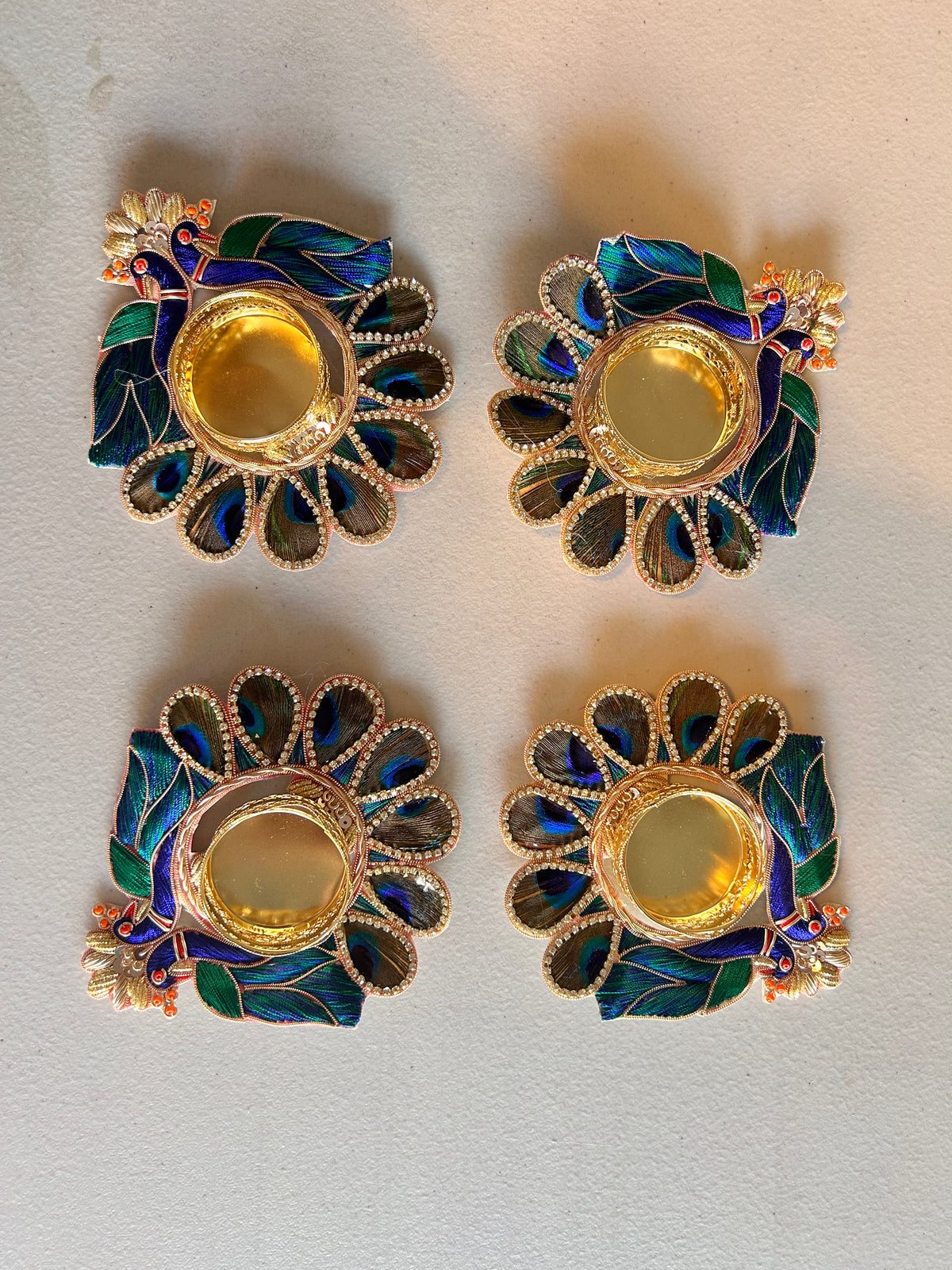 Peacock Feather & Silk Thread Tealight Holder