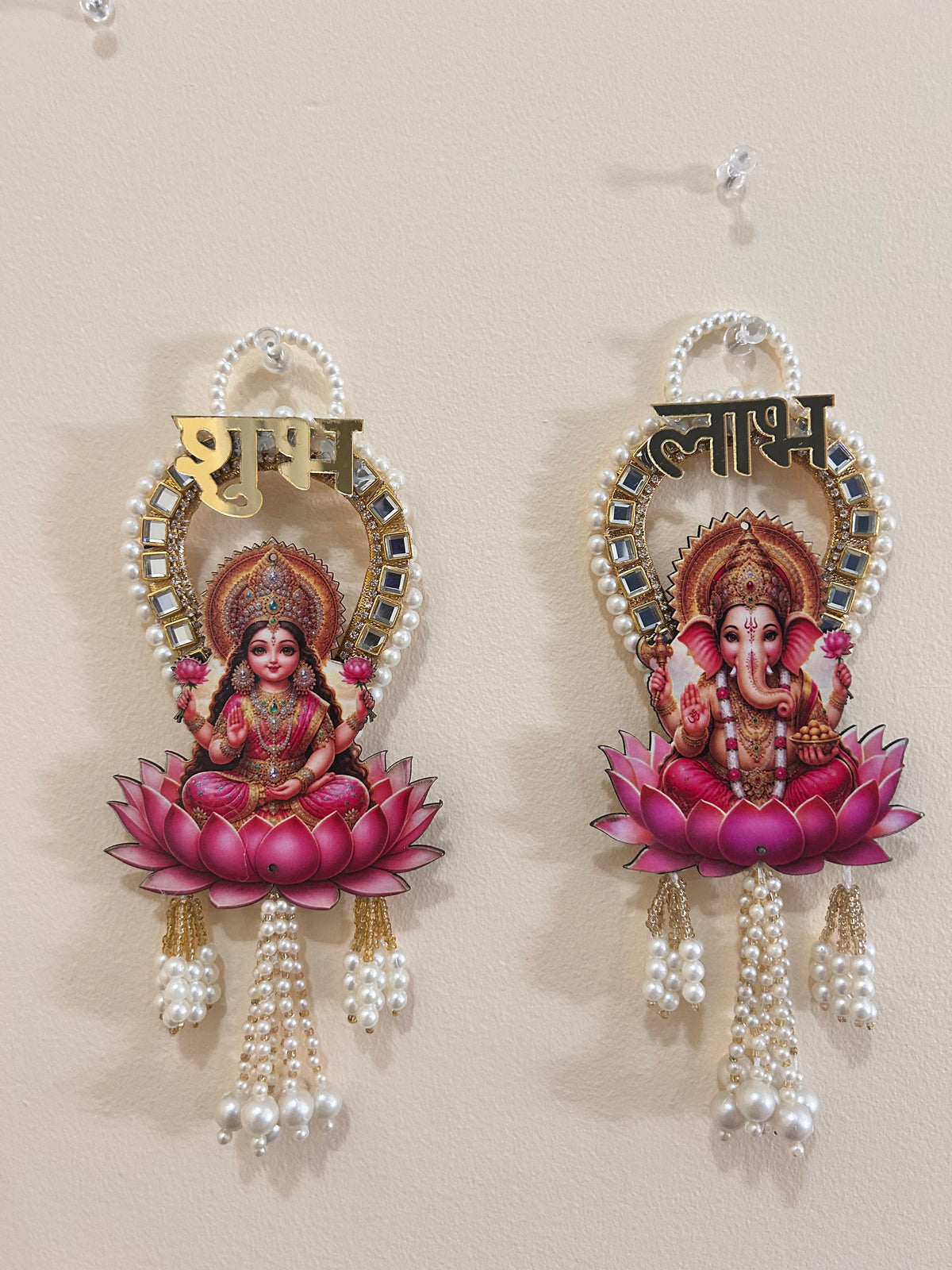 Shubh Labh Lotus Pearl Door Hanging Pair