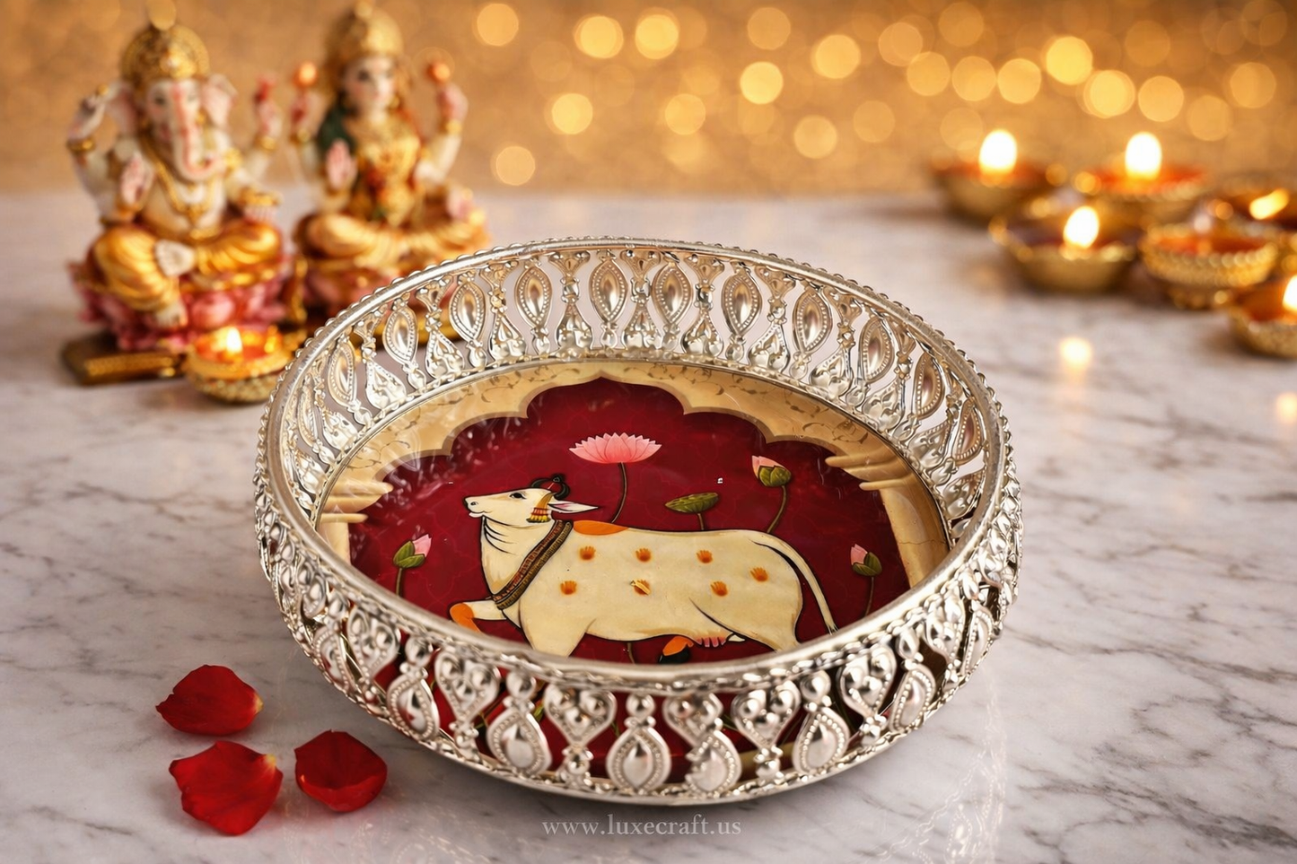 Pichwai German Silver Decorative Tray - 8"