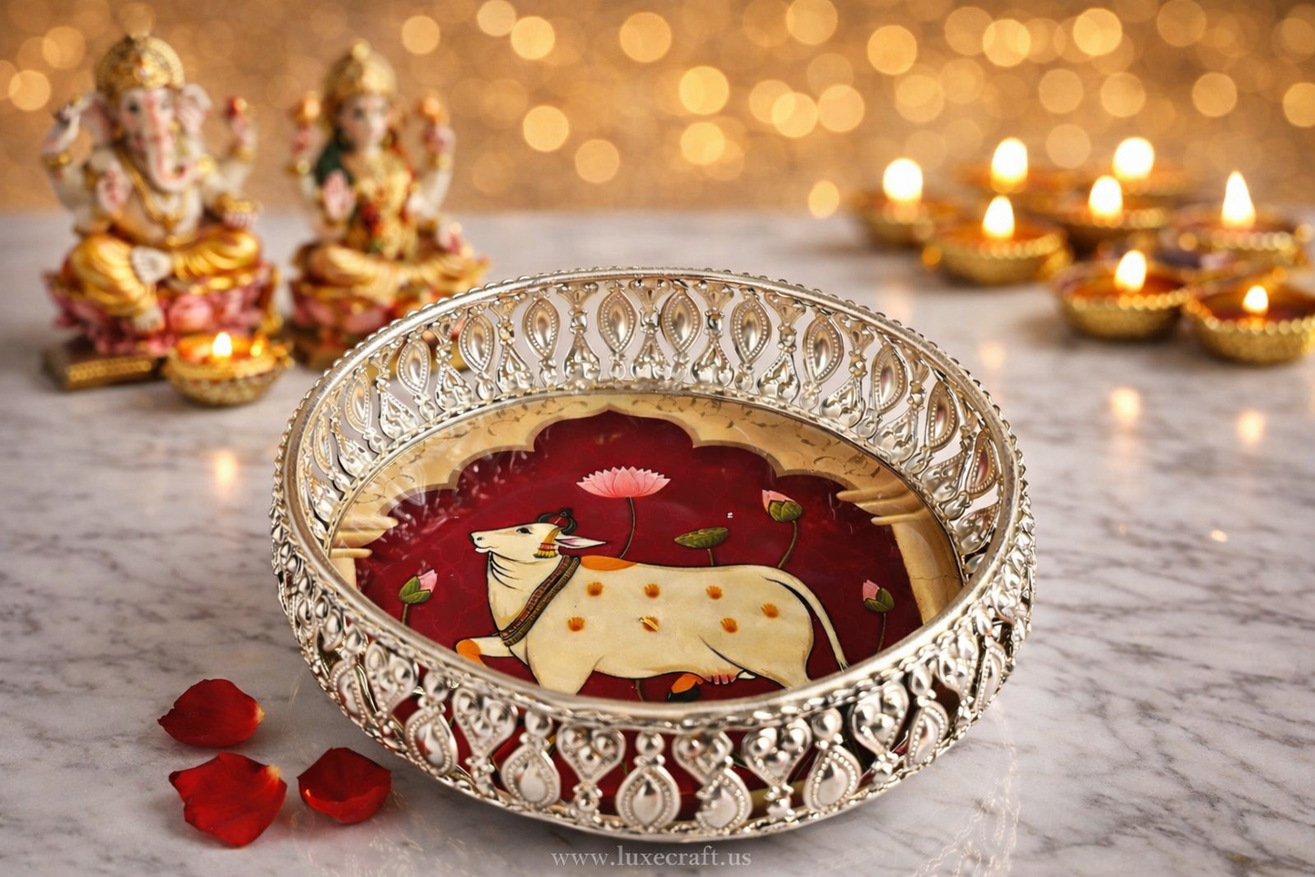 Pichwai German Silver Decorative Tray - 8"