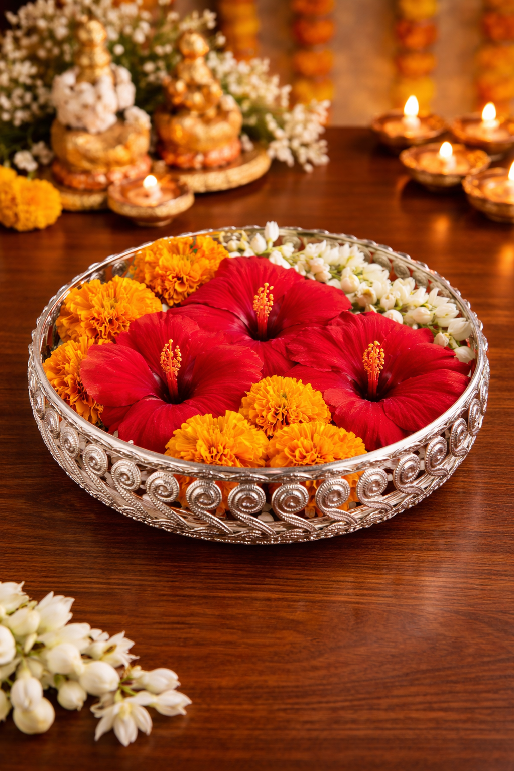 Elegant Silver-Plated Decorative Bowl | Intricate Carving & Designer Border