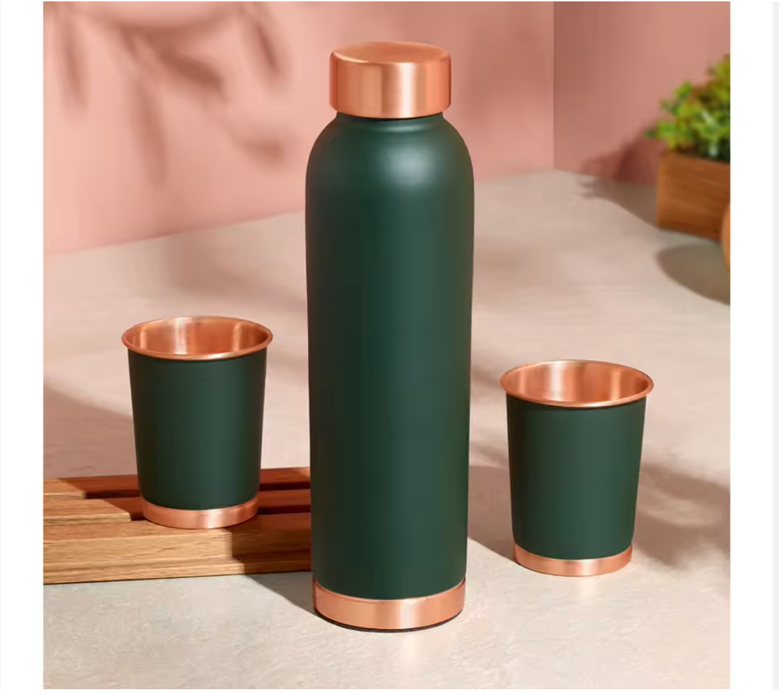 Matte Green & Copper Hydration Set – Modern Luxury Meets Ancient Wellness