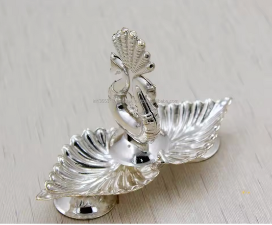 Diwali Gift German Silver Peacock Design Haldi Kumkum Holder