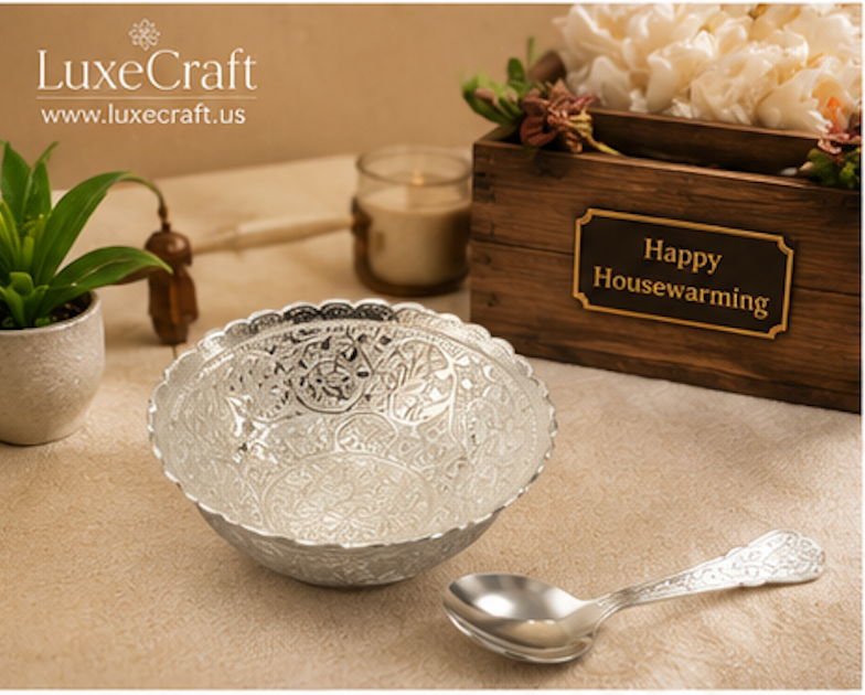German Silver Floral Bowl & Spoon Set