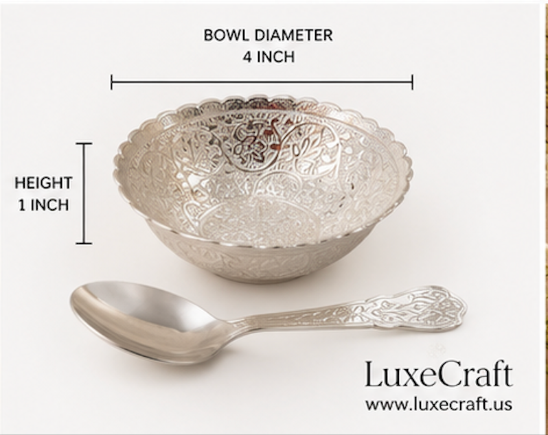 German Silver Floral Bowl & Spoon Set
