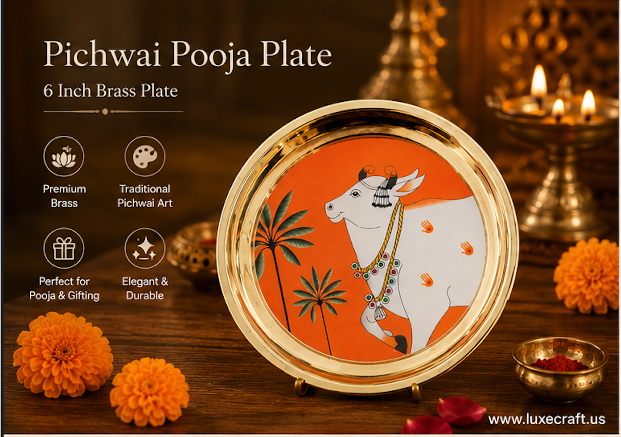 Brass Pichwai Cow Pooja Plate | Diwali | House warming | Indian Gifts | Navratri
