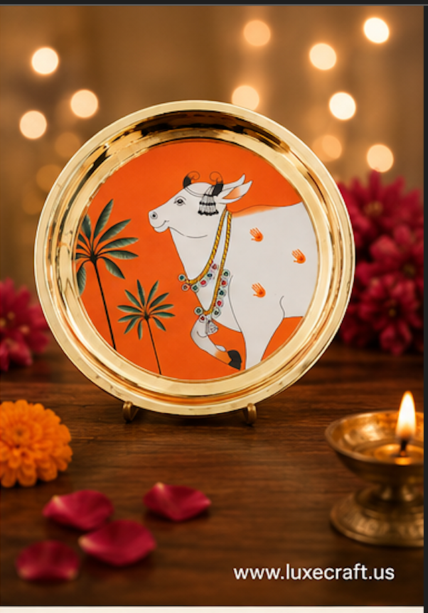 Brass Pichwai Cow Pooja Plate | Diwali | House warming | Indian Gifts | Navratri
