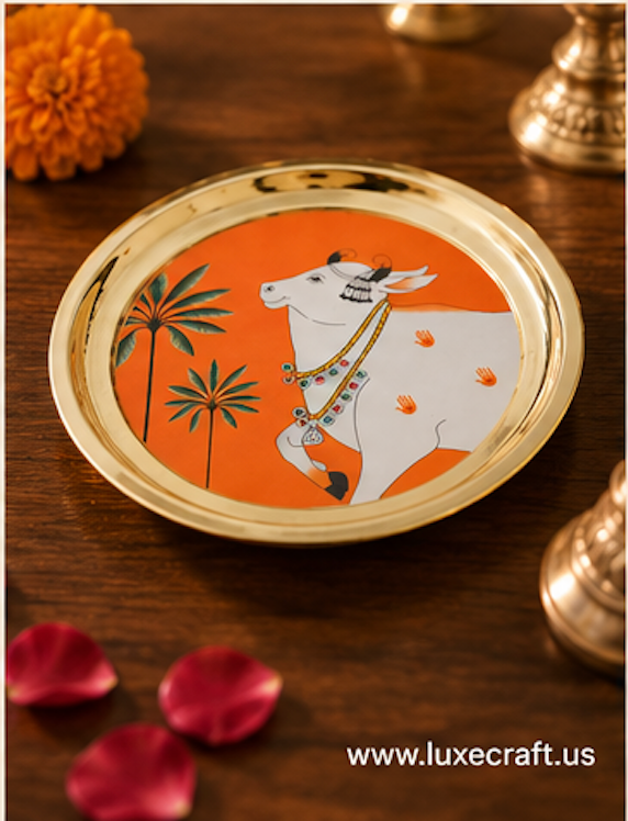 Brass Pichwai Cow Pooja Plate | Diwali | House warming | Indian Gifts | Navratri