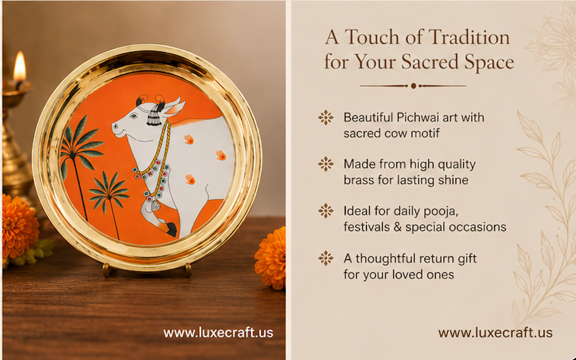 Brass Pichwai Cow Pooja Plate | Diwali | House warming | Indian Gifts | Navratri