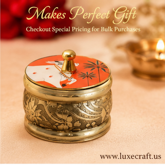 Brass Pichwai Cow Kumkum / Haldi Box