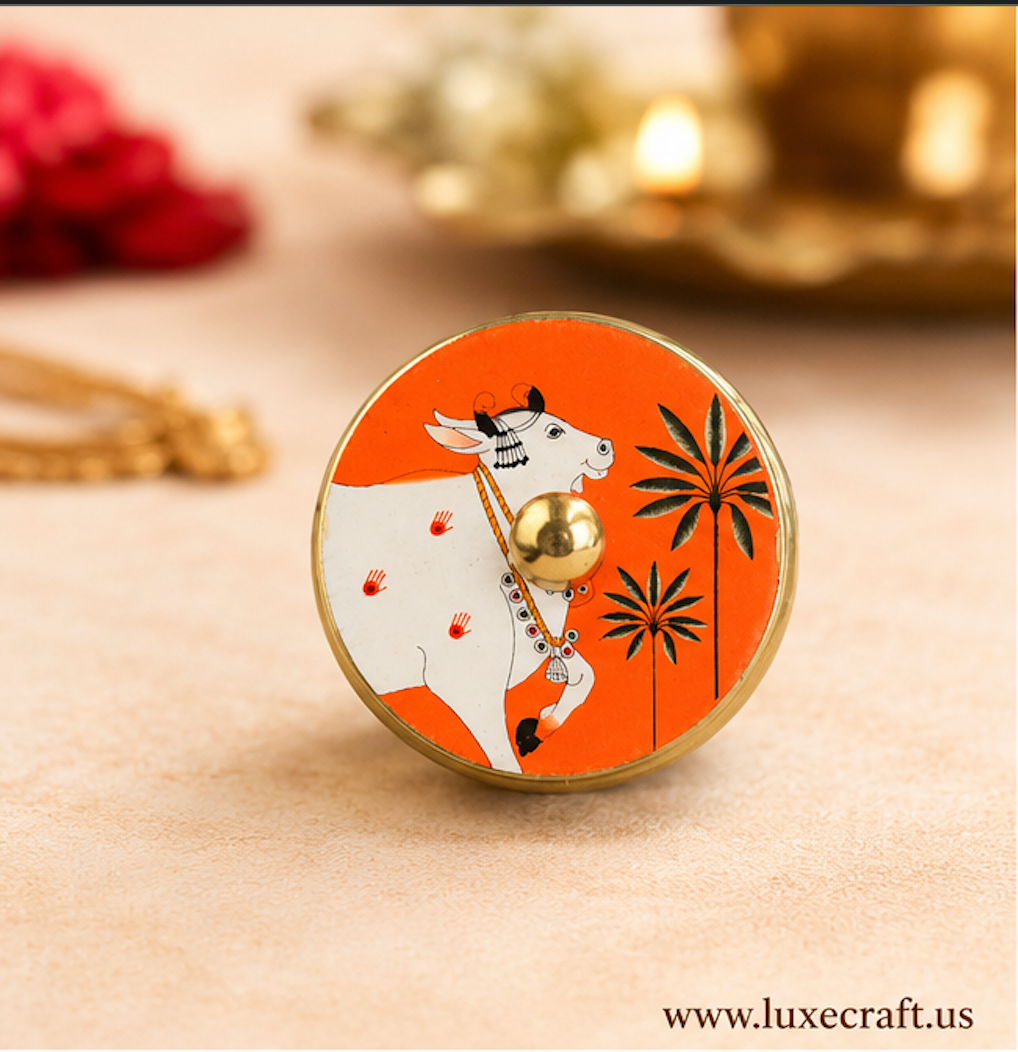 Brass Pichwai Cow Kumkum / Haldi Box