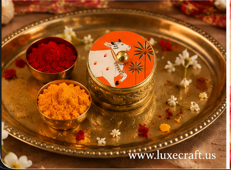 Brass Pichwai Cow Kumkum / Haldi Box