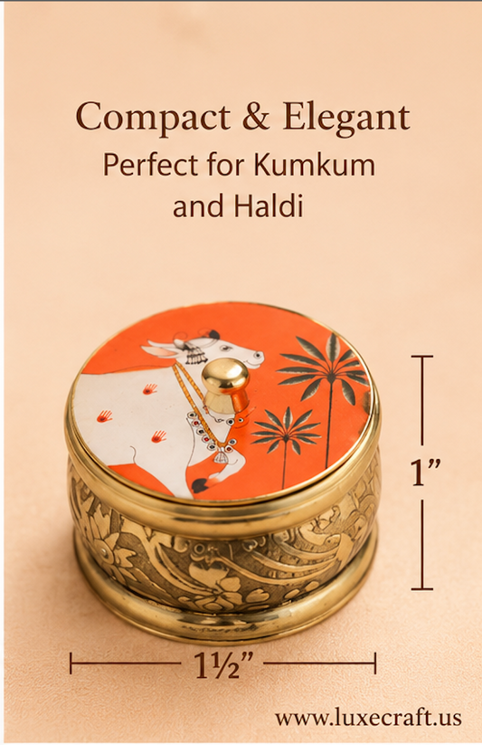 Brass Pichwai Cow Kumkum / Haldi Box