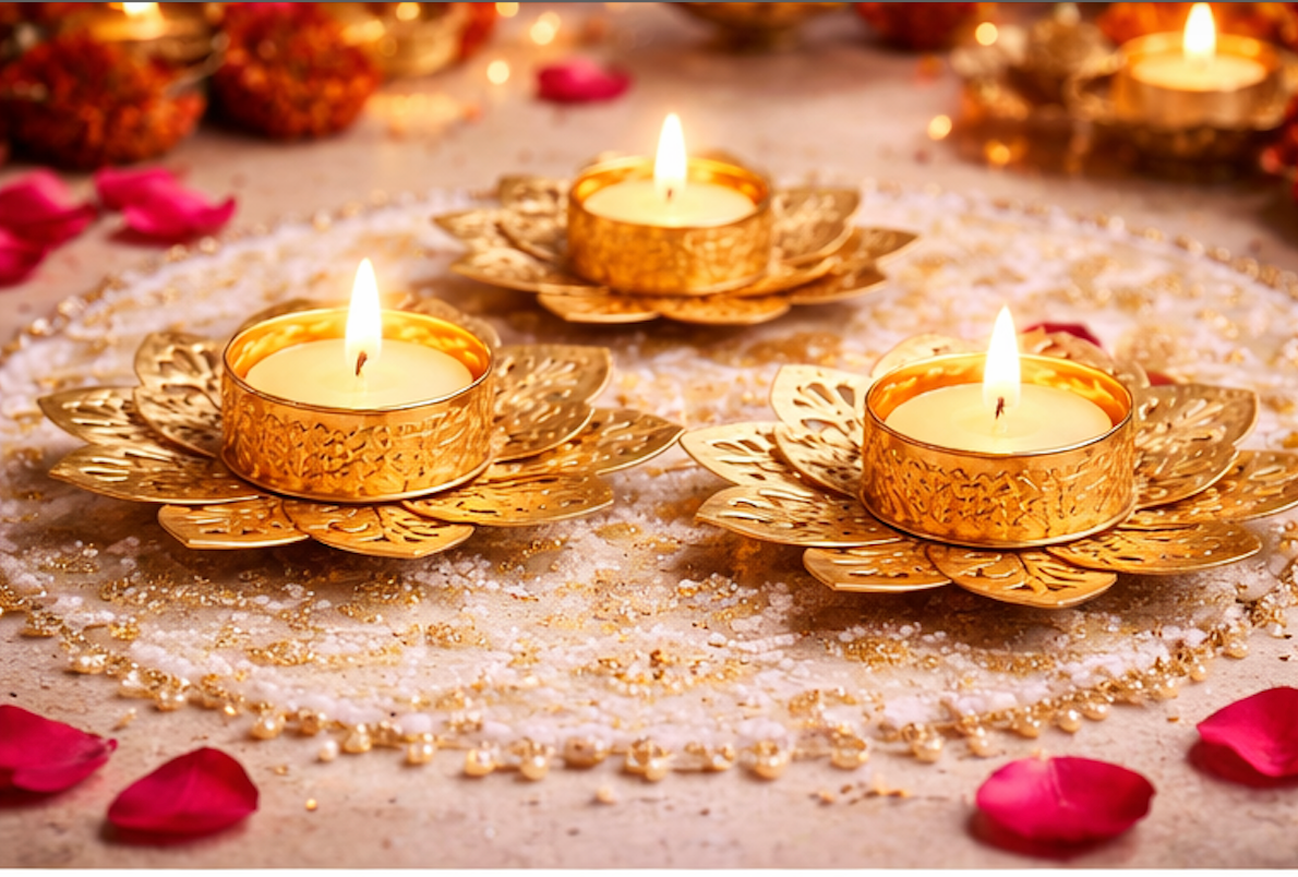Floral Metal Tealight Holder 5"