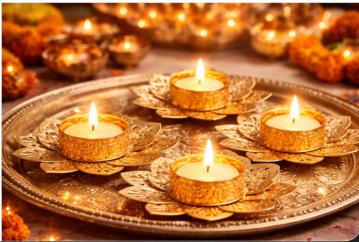 Floral Metal Tealight Holder 5"