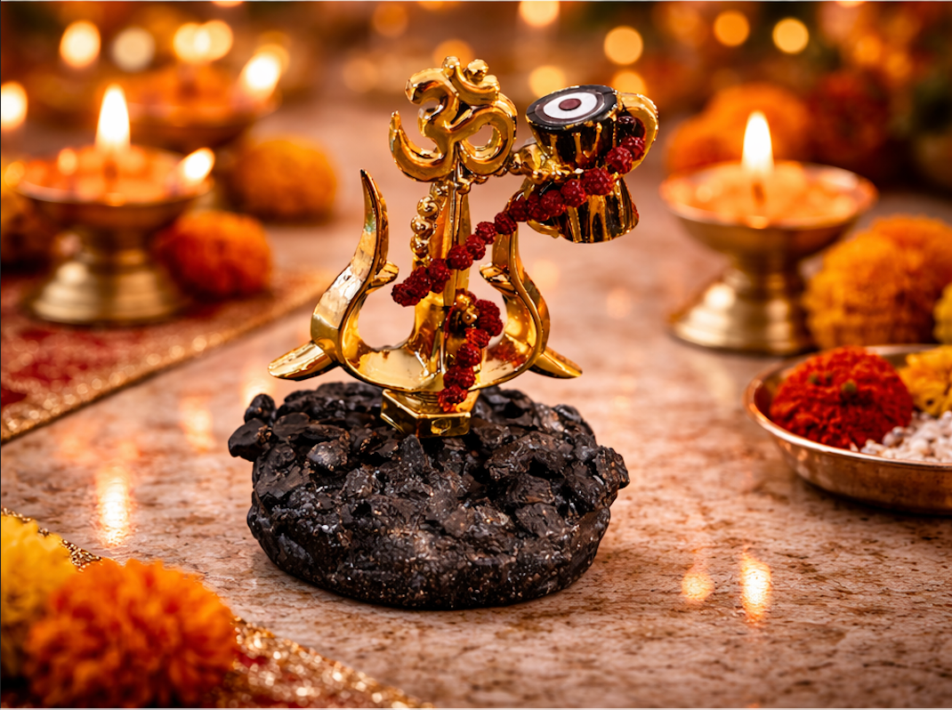 Golden Trishul–Damru Om Idol – Car stand