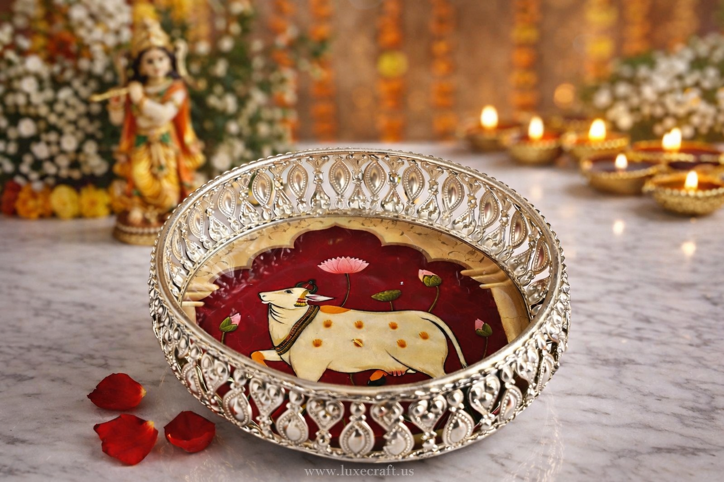 Pichwai German Silver Decorative Tray - 8"