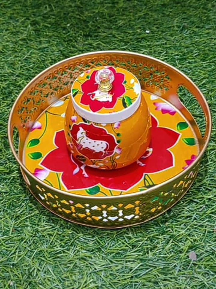 Pichwai Art Jar & Decorative Tray Set – A Festive Fusion of Culture & Color