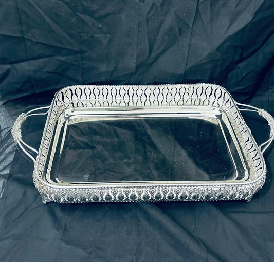 Premium Rectangular German Silver Serving Tray with Dual Handles