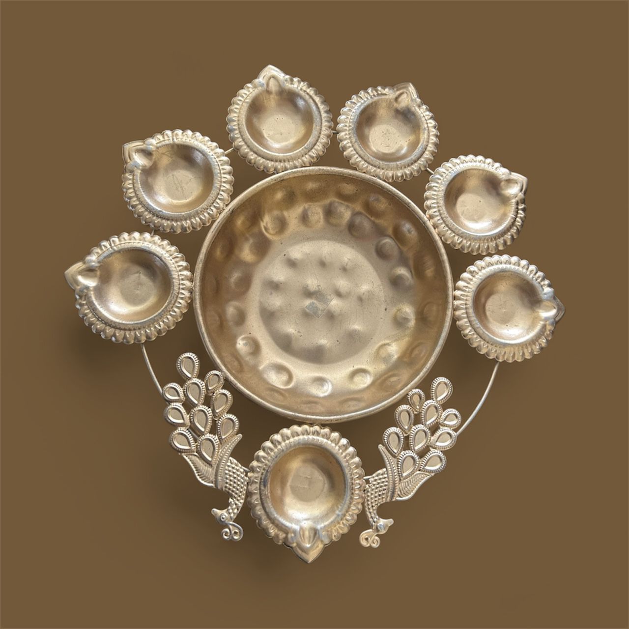 Royal Peacock Brass Urli with Diya