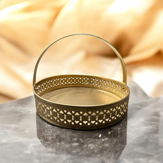 Golden Decorative Metal Basket 10" – Minimal Elegance, Timeless Charm