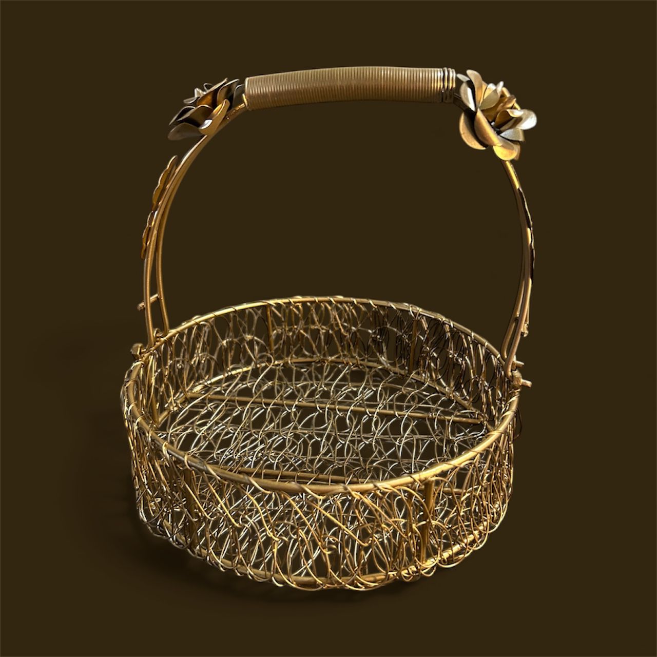 Golden Handcrafted Floral Wire Basket – Premium Festive & Gifting Hamper Base