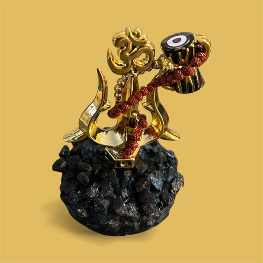 Golden Trishul–Damru Om Idol – Car stand