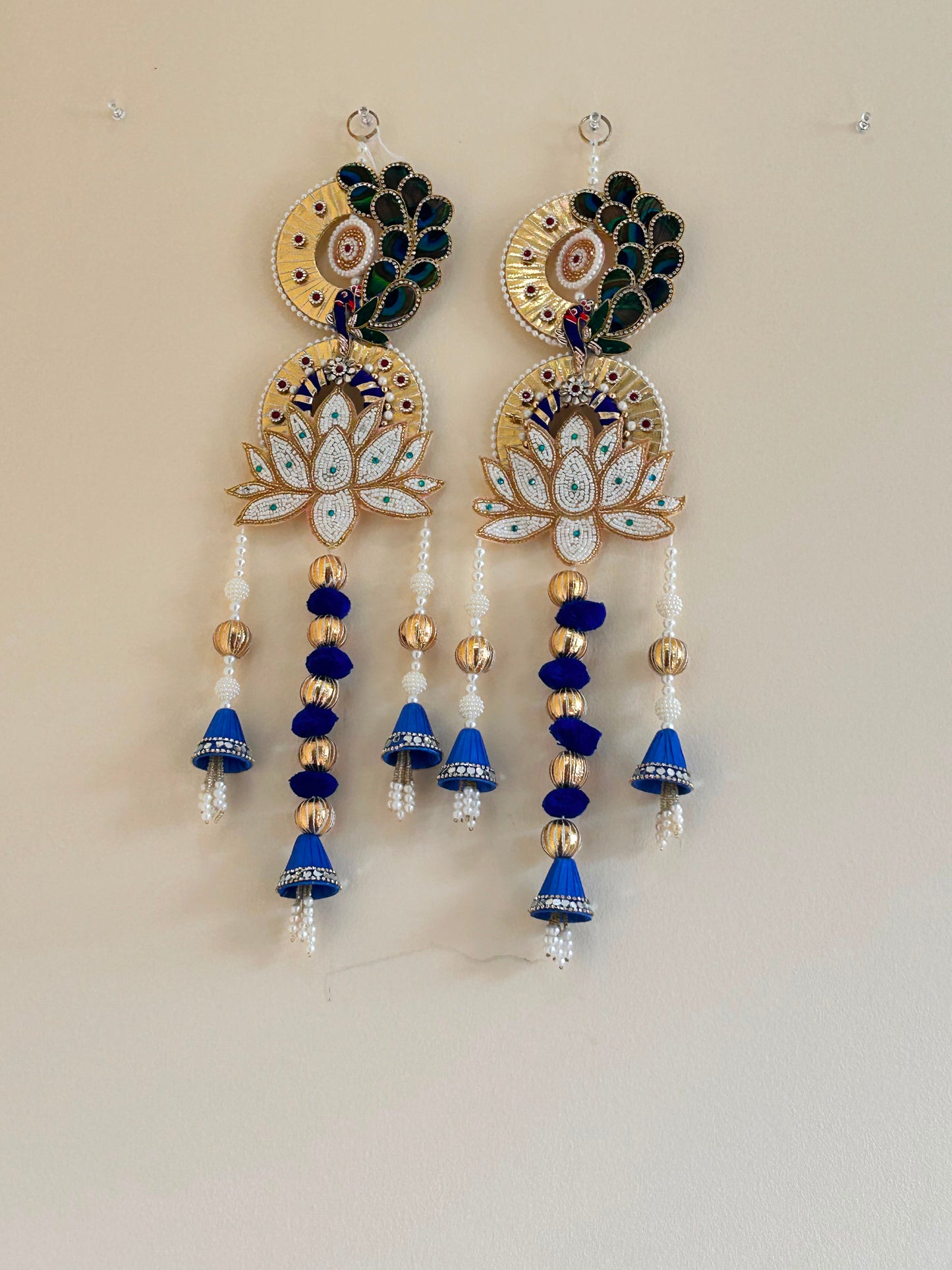 Peacock & Beaded Lotus Door Hanging Pair