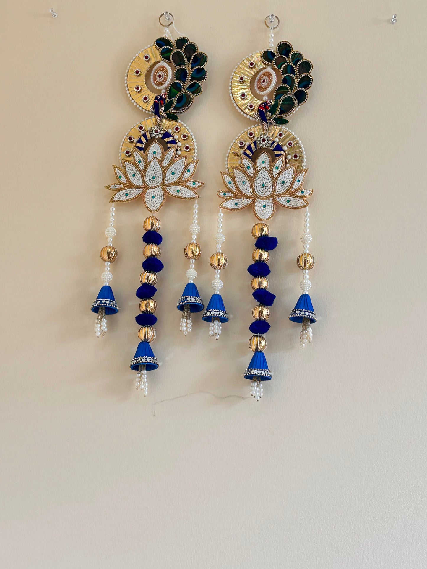Peacock & Beaded Lotus Door Hanging Pair