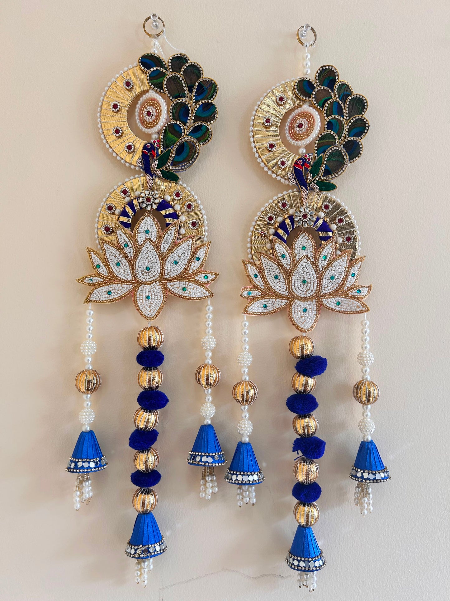 Peacock & Beaded Lotus Door Hanging Pair