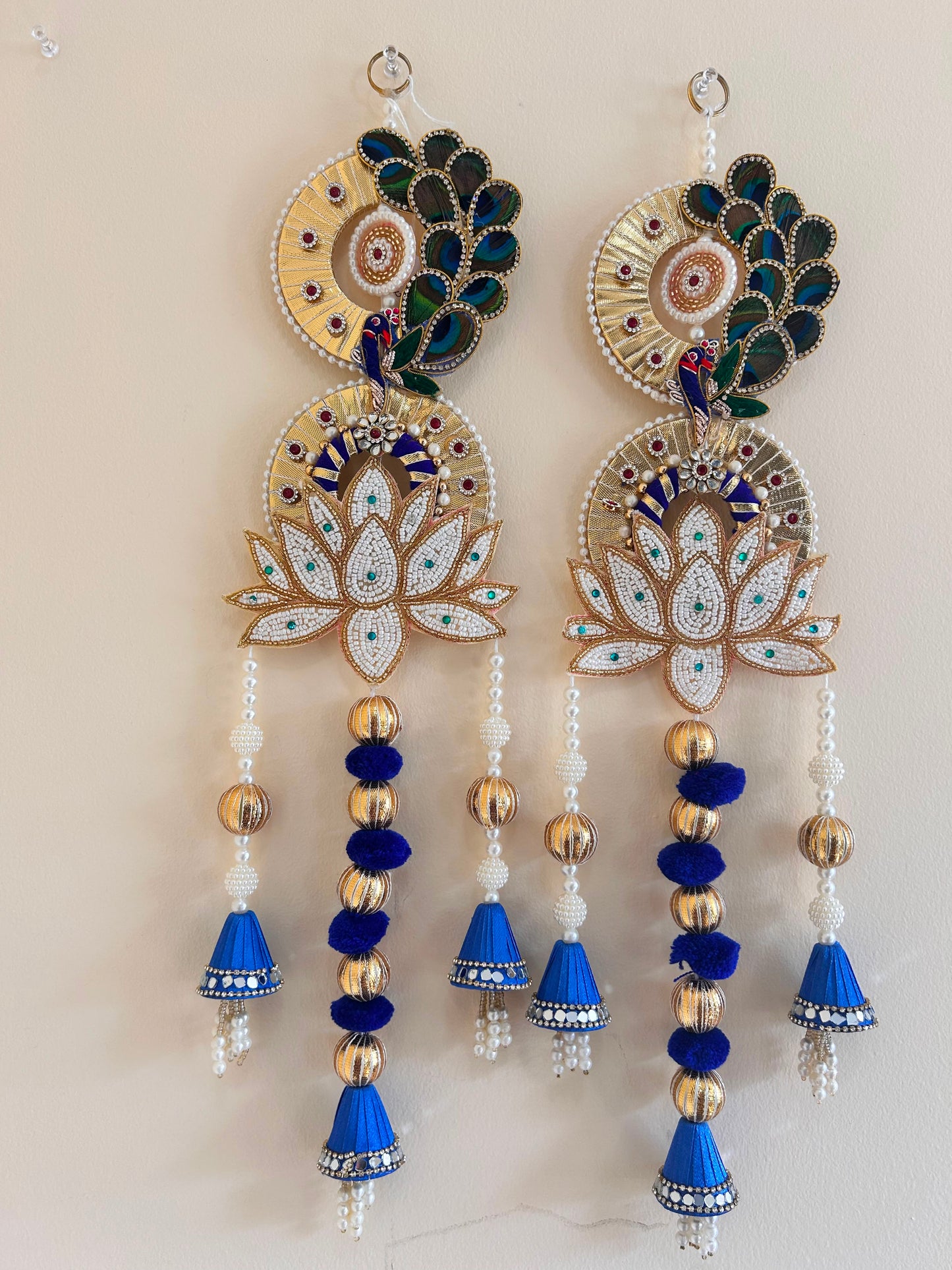 Peacock & Beaded Lotus Door Hanging Pair