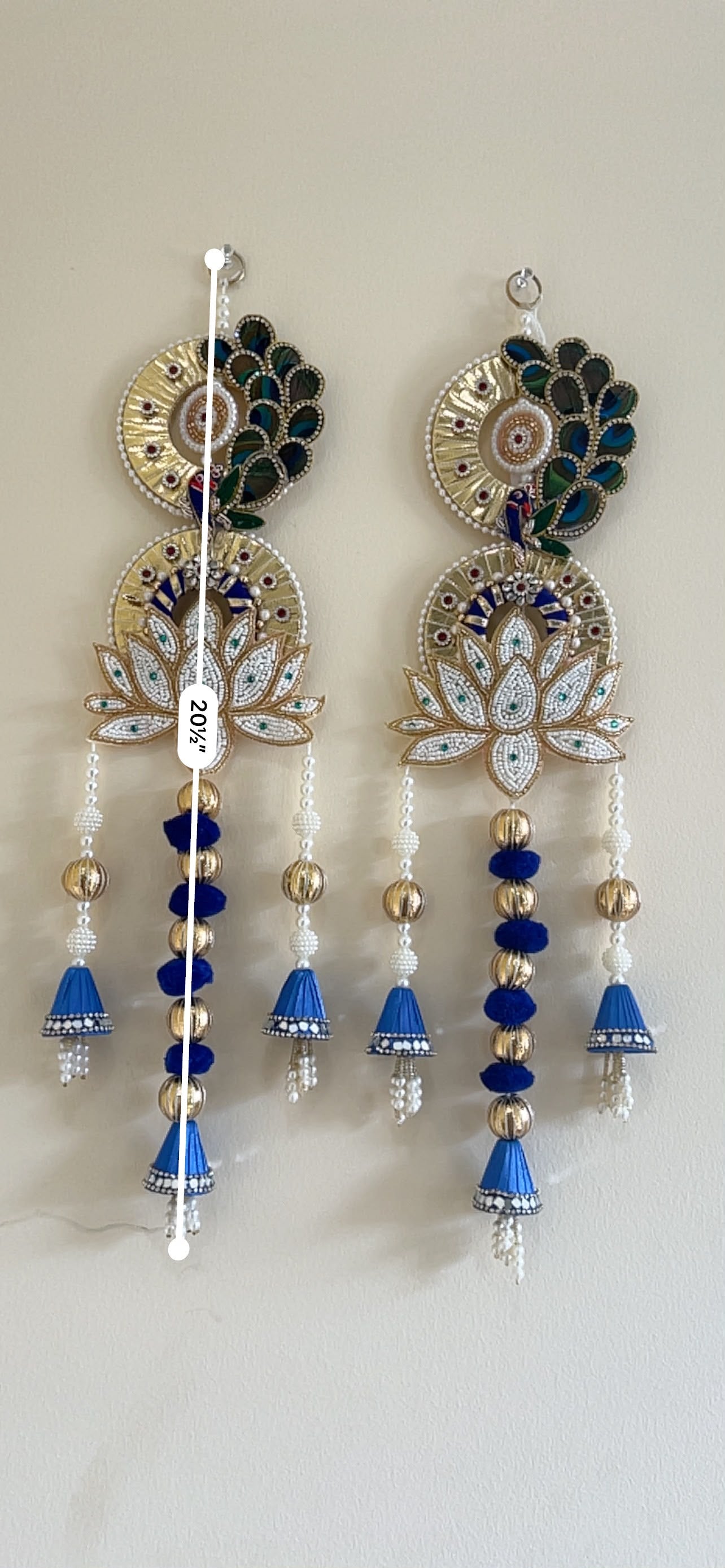 Peacock & Beaded Lotus Door Hanging Pair