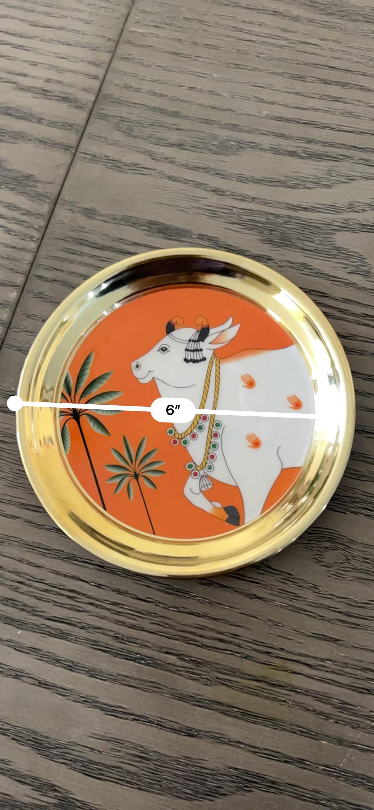 Brass Pichwai Pooja Plate & Kumkum Box Gift Set | Diwali | Housewarming | Indian Gifts