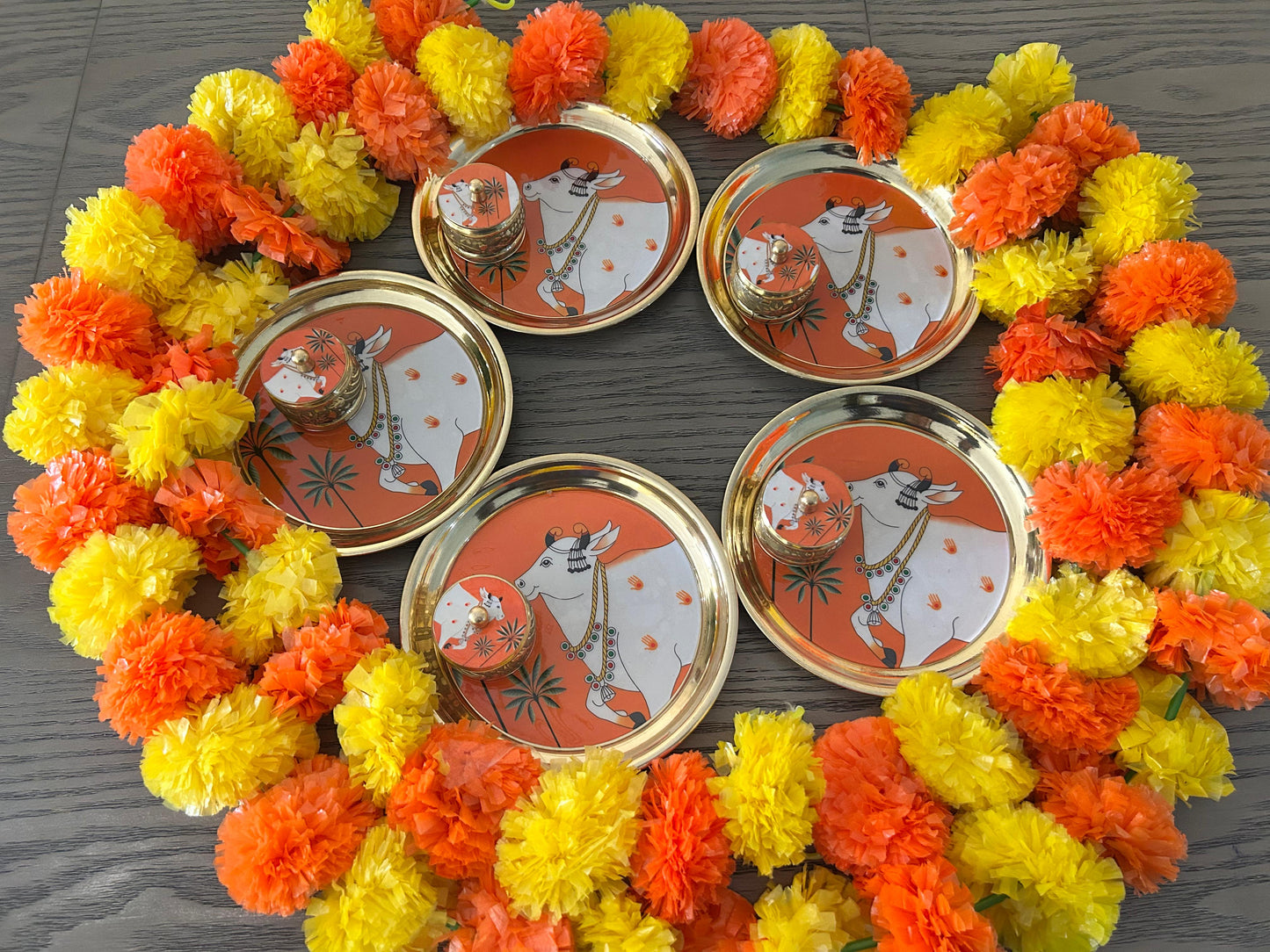 Brass Pichwai Pooja Plate & Kumkum Box Gift Set | Diwali | Housewarming | Indian Gifts