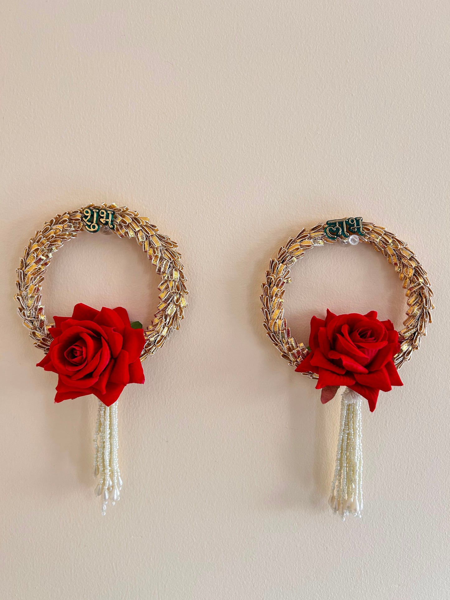 Shubh Labh Rose Wreath Door Hanging Pair
