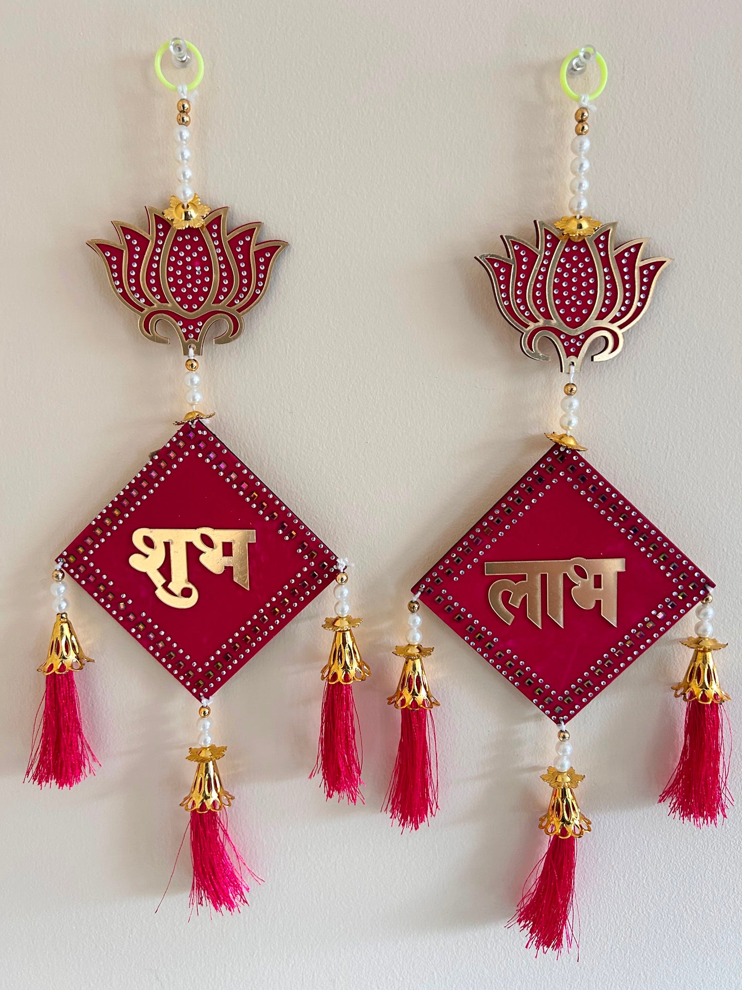 Shubh Labh Lotus Tassel Door Hanging Pair