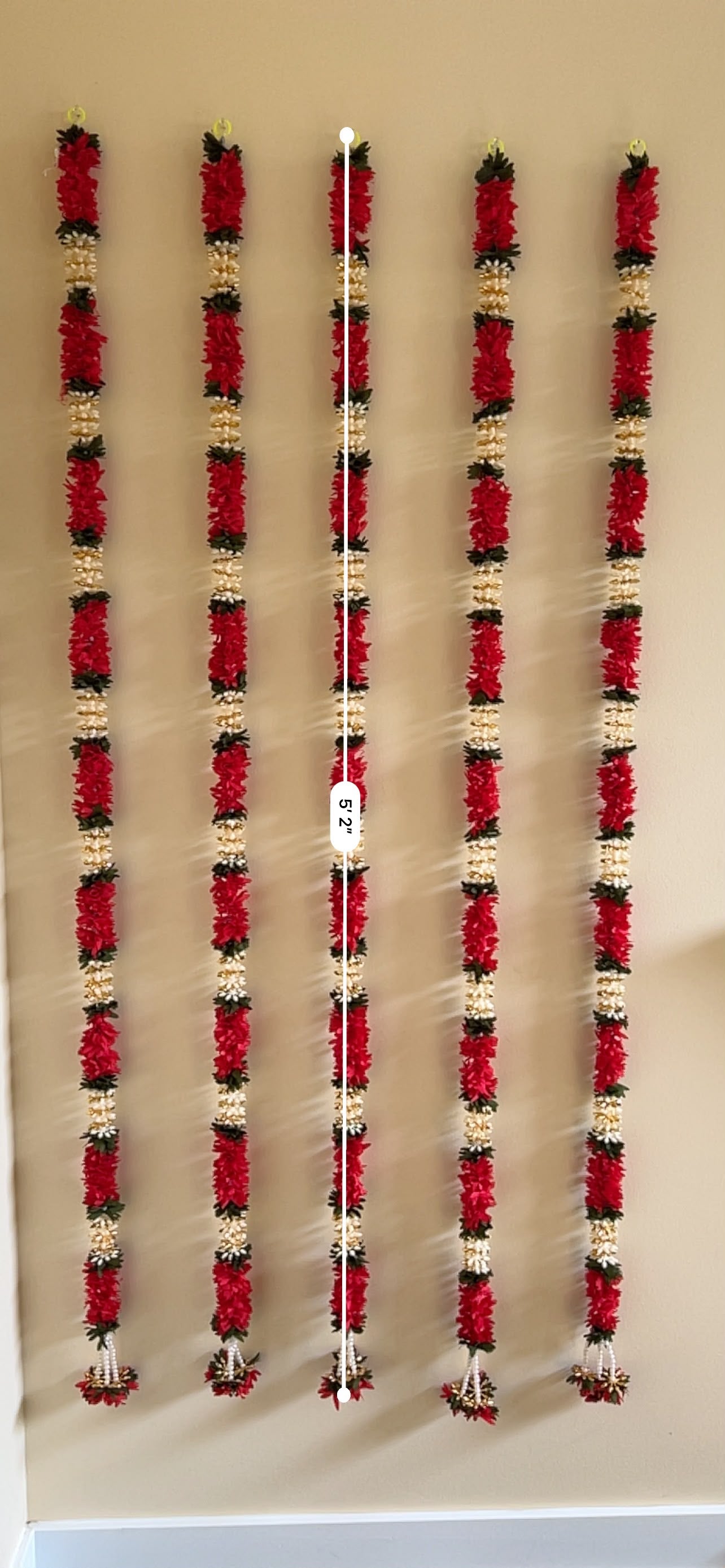 Red, White & Green Artificial Flower Garland (Pack of 5)