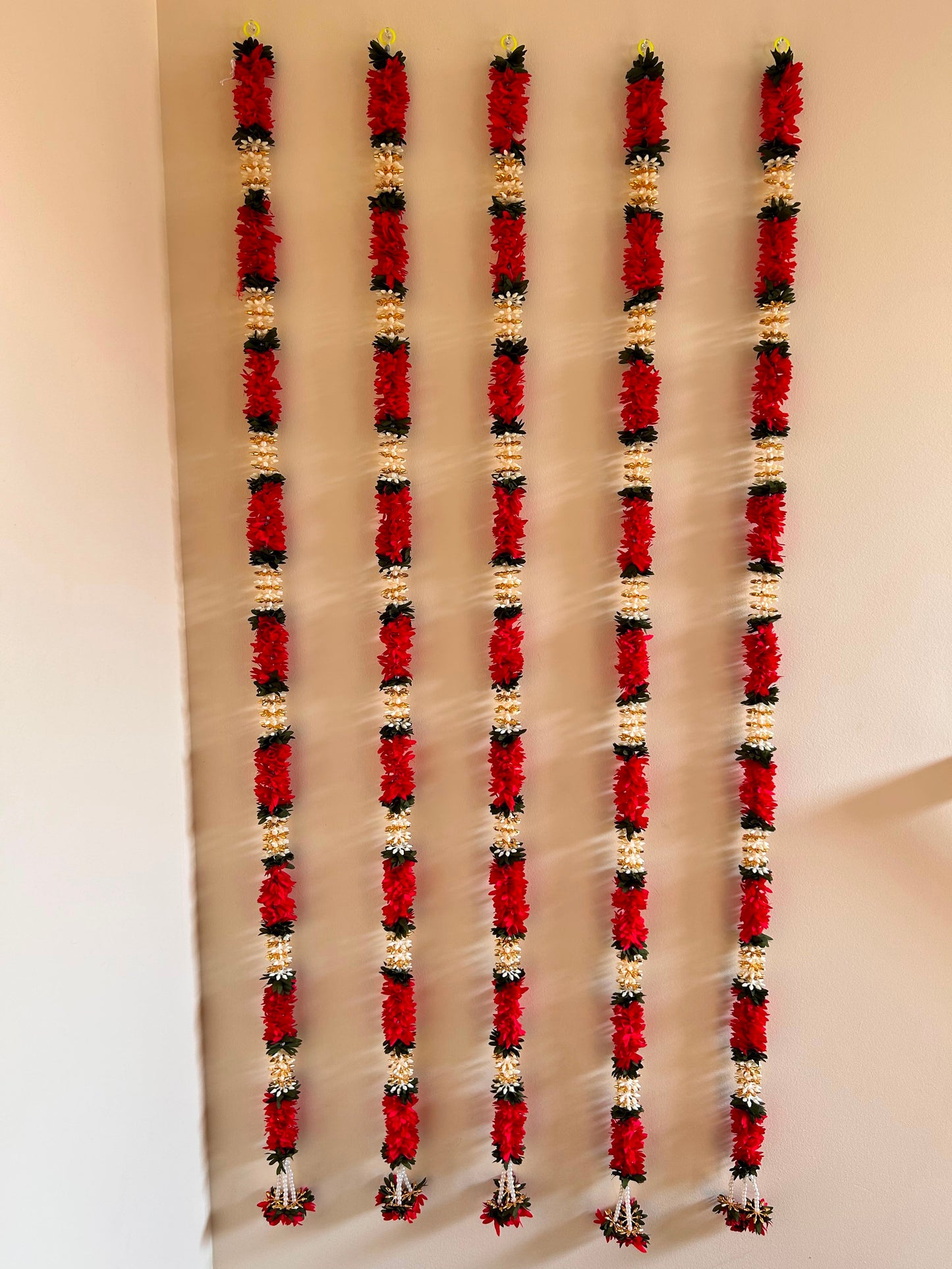 Red, White & Green Artificial Flower Garland (Pack of 5)